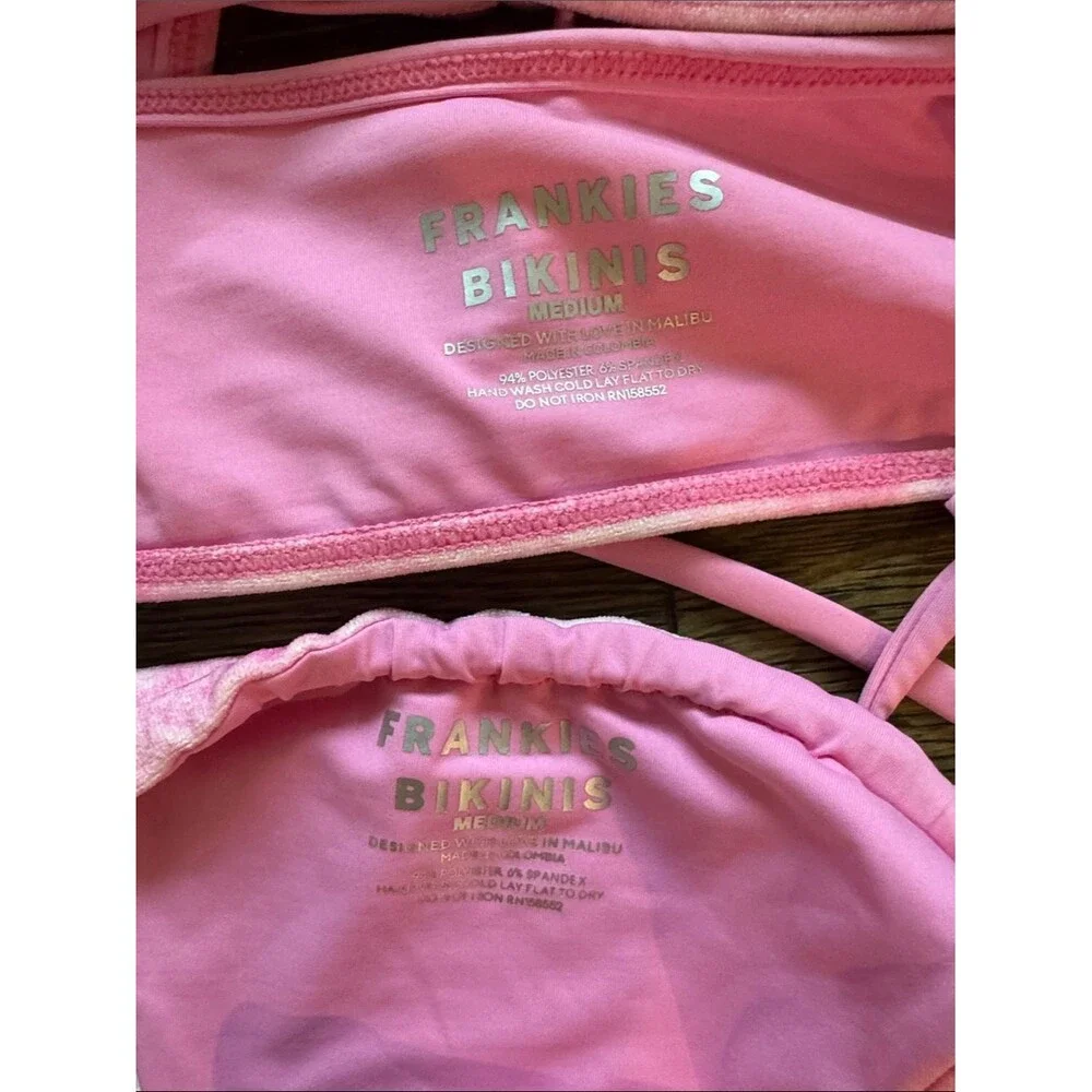 Frankies Bikinis Rhinestone Top & Side Tie Bottom Set Pink Size Med MWOT